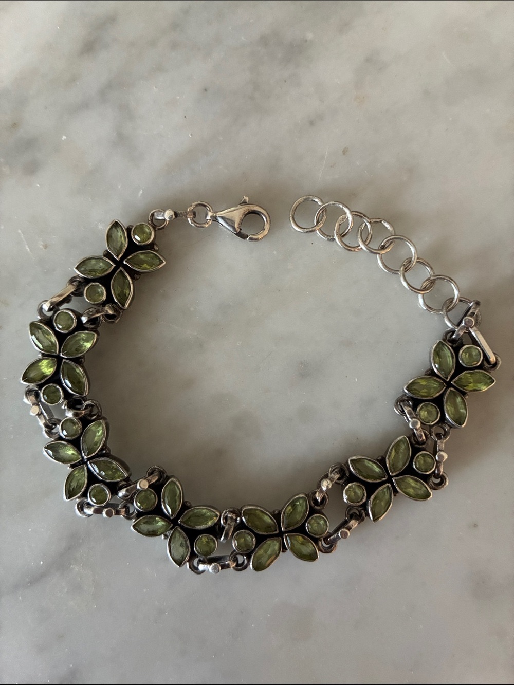 Sterling Silver Green Leaf Link Bracelet - Women's Jewelry